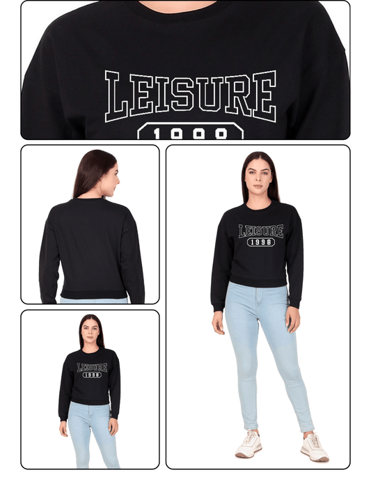 Leisure 1998 Black Crop Sweatshirt – Retro Streetwear for Pre-Winter
