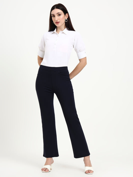 BELL BOTTOM JEGGING In Navy| Retro Chic Comfort with Modern All-Season Stretch