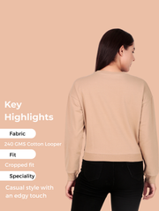 White Fox Crop Sweatshirt – Fawn  Minimal Streetwear for Pre-Winter