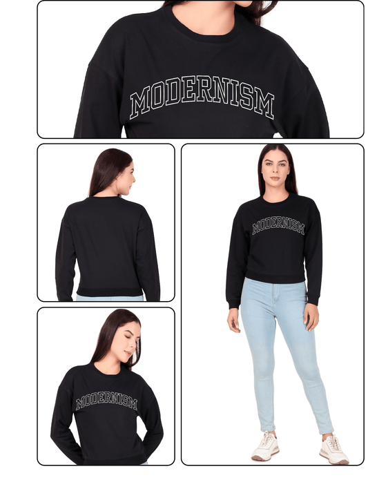 Modernisim Black Crop Sweatshirt – Minimal Luxe Streetwear