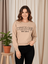 White Fox Crop Sweatshirt – Fawn  Minimal Streetwear for Pre-Winter