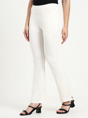 BELL BOTTOM JEGGING In White | Retro Chic Comfort with Modern All-Season Stretch