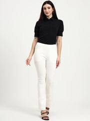 BELL BOTTOM JEGGING In White | Retro Chic Comfort with Modern All-Season Stretch